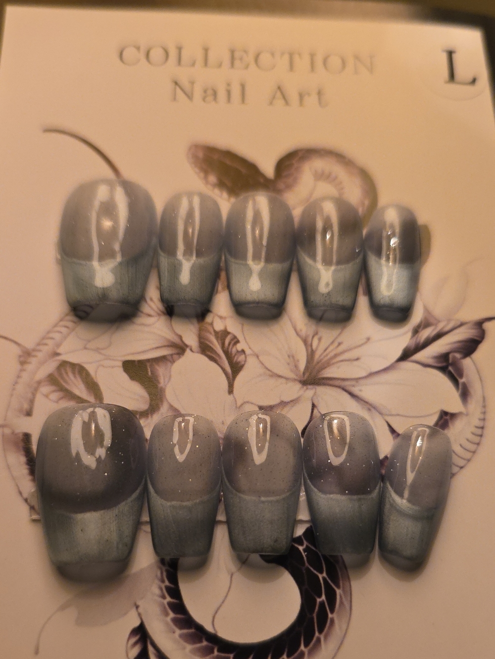 Gray/Blue Ombre Glossy Press-On Nails